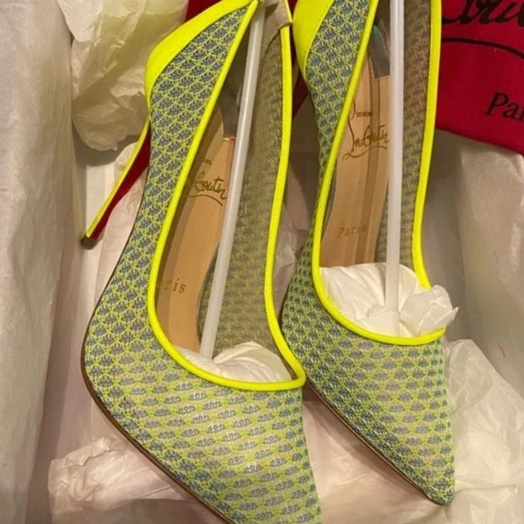 Yellow Pigalle Follies 100 Lace Neon Blue Pumps - Picture 2 of 5